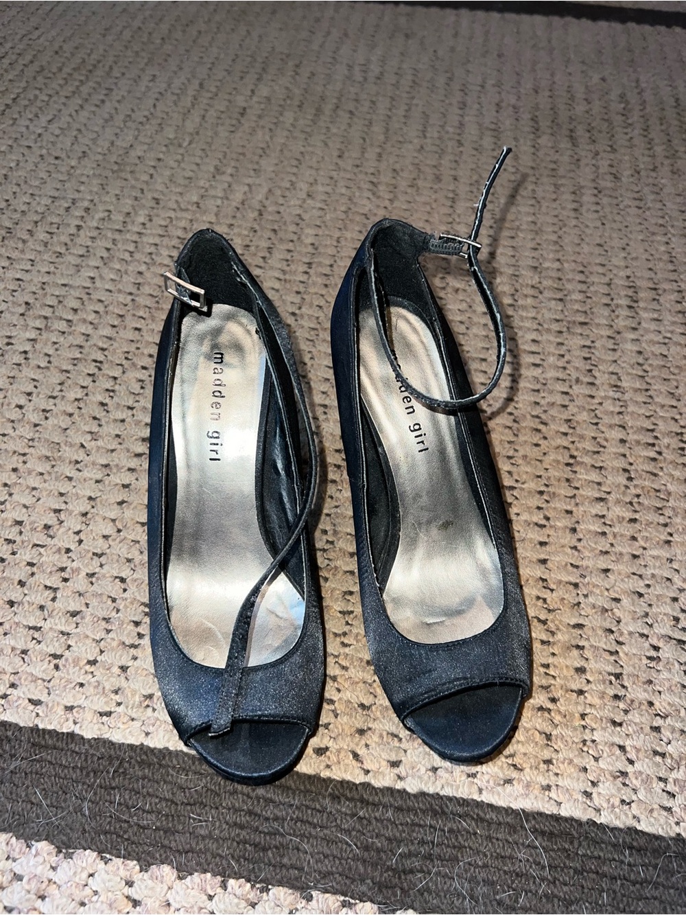 Madden Girl Black Peep-Toe Ankle Strap Heels